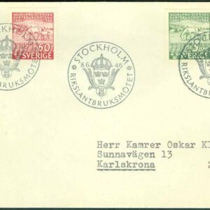 Sverige – FDC 1946-06-08 – Svenska Lantbruksmötena 100 år, serie 4 kpl Adressat