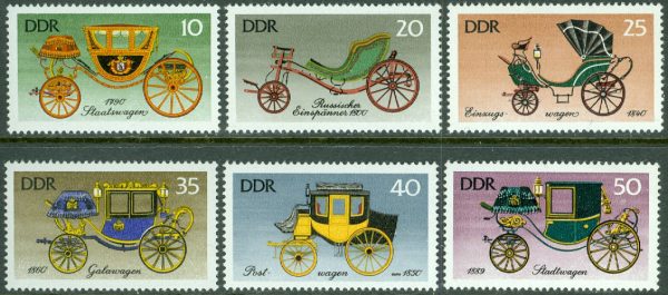 DDR - M 2147-2152 Historiska hästvagnar bl.a. postvagn, 6 kpl **