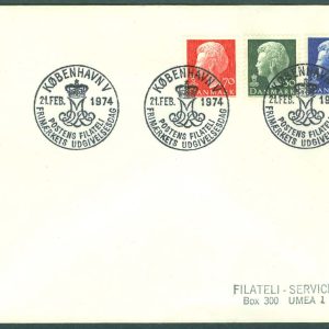 Danmark – FDC 1974-02-21 – Drottning Margrethe. Typ I, 3 kpl Adressat