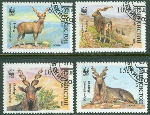 Uzbekistan - M   61-64 Däggdjur - Skruvhornsget - Naturskydd - WWF, 4 kpl stpl