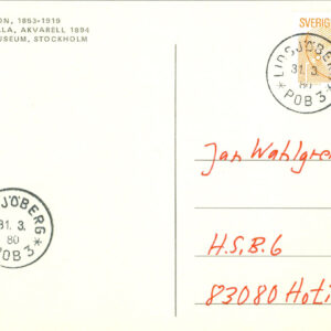 F 1115 på vykort sistadagsstämplat LIDSJÖBERG POB 3  31.3.80