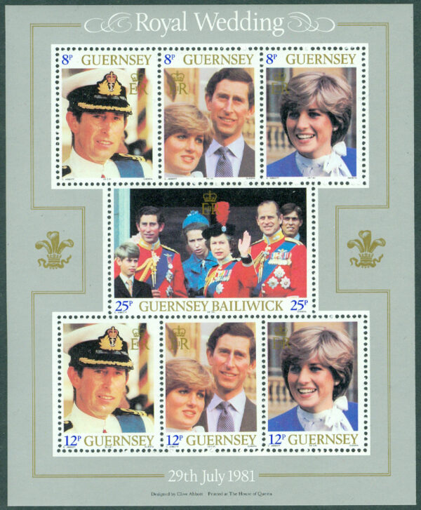 Guernsey - M BL    3 Kungligt bröllop - Prins Charles - Diana Spencer, block kpl **