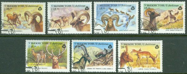 Uzbekistan - M  107-113 Inhemsk fauna, hjortdjur, 7 kpl stpl
