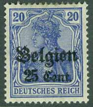 Belgien Landspost – M   18 Påtryck på Germania, Belgien 25 C *
