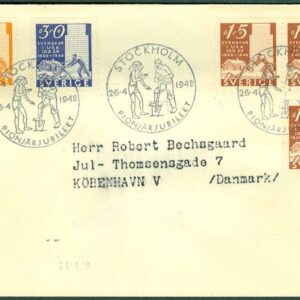 Sverige – FDC 1948-04-26 – Pionjärjubiléet, serie 5 kpl Adressat