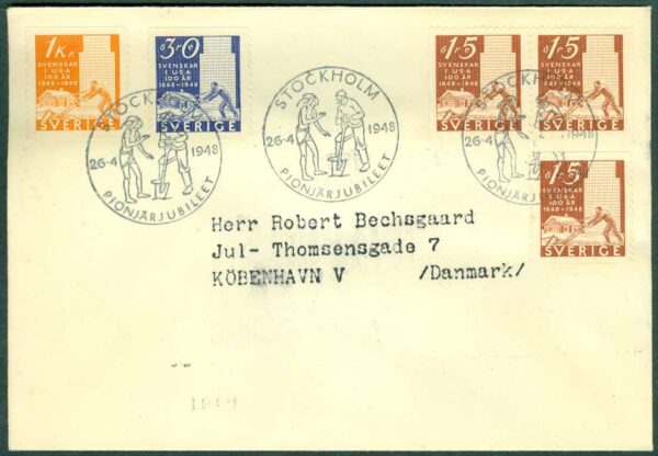 Sverige - FDC 1948-04-26 - Pionjärjubiléet, serie 5 kpl Adressat