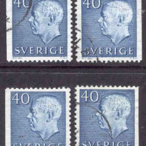 F  428D1-D4 Gustaf VI Adolf typ III, 40 öre blå, 4 ol. vinkeltandade stpl