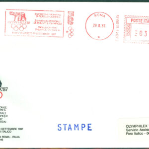 Italien – World Olympic Philatelic Exhibition, francostämplat brev med vinjett