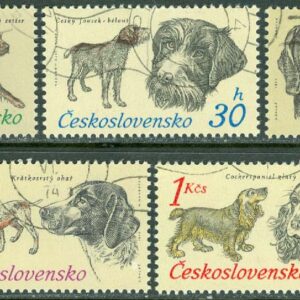 Tjeckoslovakien – M 2154-2158 Jakthundar bl.a. Irländsk Setter, 5 ol stpl