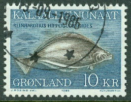 Grönland – F  162 Fiskar – Hälleflundra, märke kpl