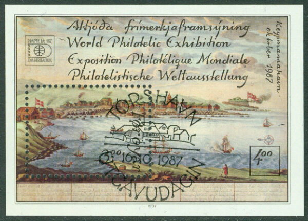 Färöarna - F  161-163 (BL 3) Int. frimärksutställning Hafnia 87 II. Tórshavn, block stpl