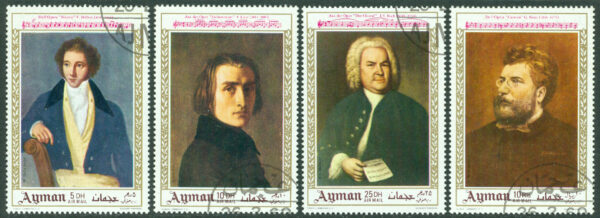 Ajman - M  425-429 A Målningar, kompositörer, 4 kpl stpl