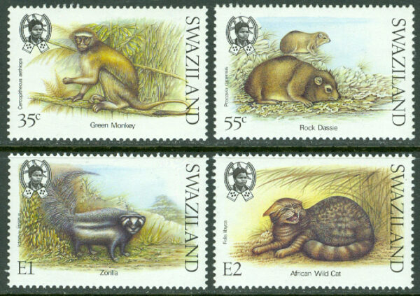 Swaziland - M  548-551 Djur, bl a afrikansk vildkatt, 4 kpl **