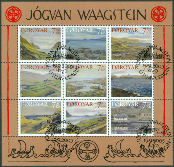 Färöarna - F  536-544 (BL 26) Konst av Jógvan Waagstein, 10 kpl i block stpl