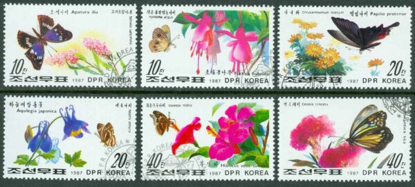 Nordkorea - M 2825-2830 Fjärilar och blommor, 6 kpl stpl