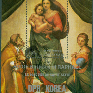 Nordkorea – M BL 140 Madonna, målning av Rafael, block stpl