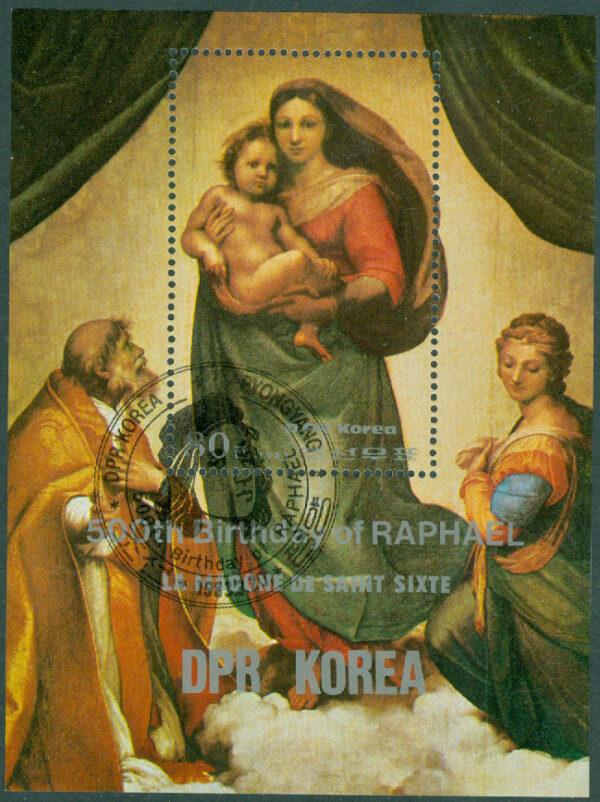 Nordkorea - M BL 140 Madonna, målning av Rafael, block stpl