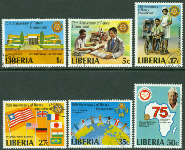 Liberia - M 1161-1166 A Rotary International 75 år, 6 kpl stpl