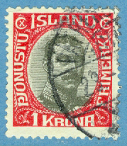 Island – F Tj 50 Christian X, 1 kr stpl