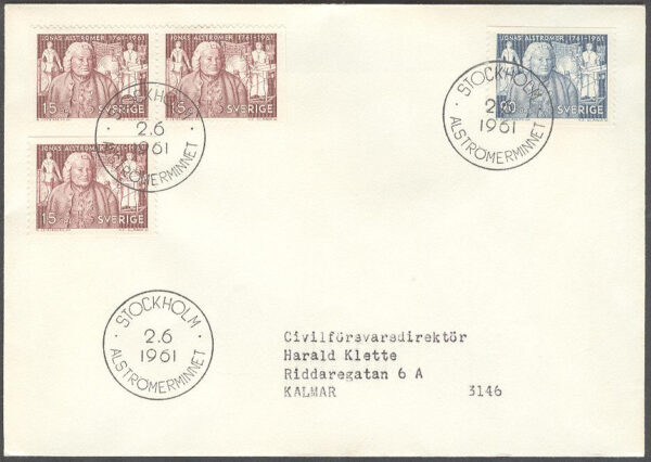 Sverige - FDC 1961-06-02 - Jonas Alströmer, 4 kpl Adressat
