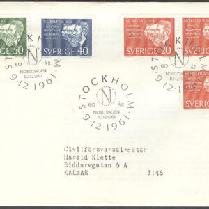 Sverige – FDC 1961-12-09 – Nobelpristagare 1901, 5 kpl Adressat