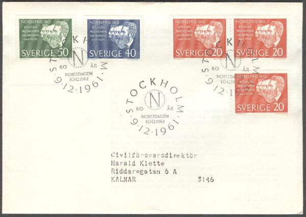 Sverige - FDC 1961-12-09 - Nobelpristagare 1901, 5 kpl Adressat