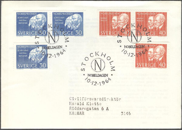 Sverige - FDC 1964-12-10 - Nobelpristagare 1904, 4 kpl Adressat