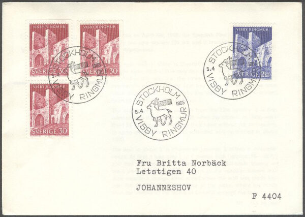 Sverige - FDC 1965-04-05 - Byggnadsminnen, 4 kpl Adressat