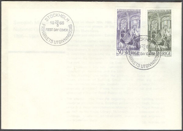 Sverige - FDC 1966-03-26 - Nationalmuseum 100 år, 2 kpl