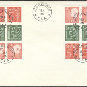 Sverige – FDC 1966-04-18 – HA 15 2 st 6-Block kpl Stämp 24 mm