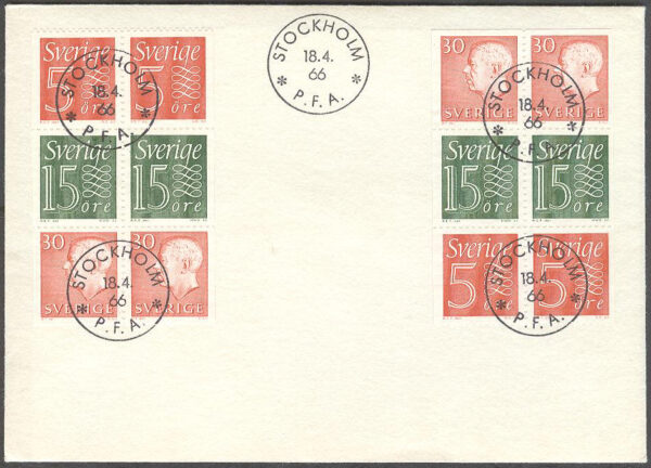 Sverige - FDC 1966-04-18 - HA 15 2 st 6-Block kpl Stämp 24 mm