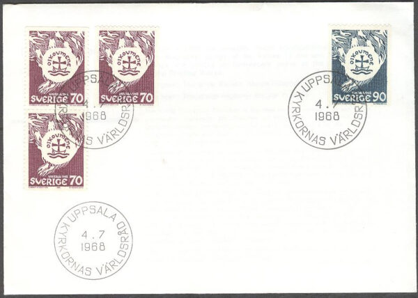 Sverige - FDC 1968-07-04 - Kyrkornas världsråd, 4 kpl
