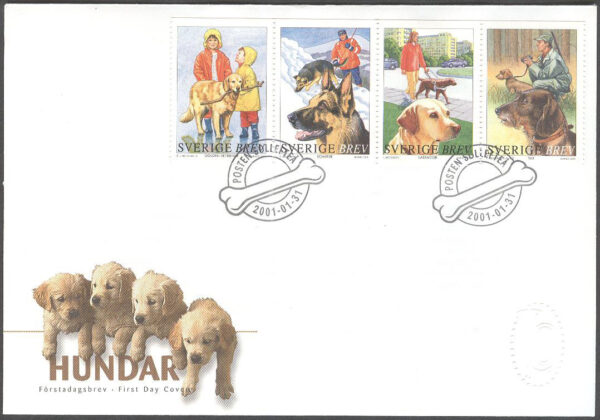 Sverige - FDC 2001-01-31 - Hundar, HBL kpl Vinjett 1