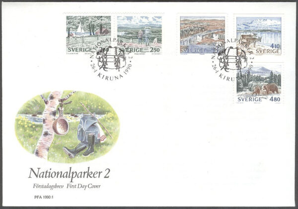 Sverige - FDC 1990-01-26 - Nationalparker 2, serie 5 kpl Vinjett 1