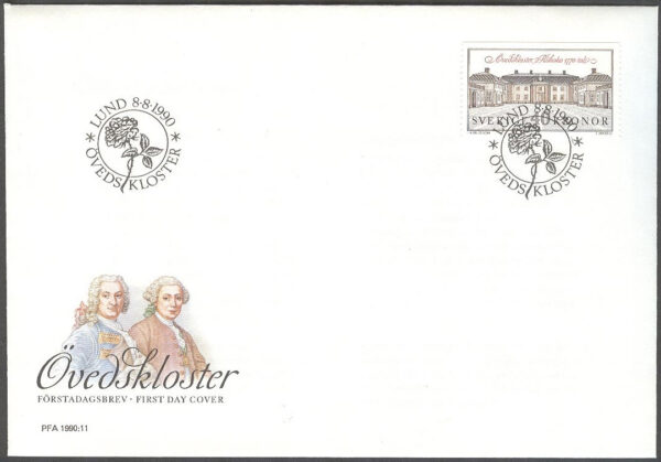 Sverige - FDC 1990-08-08 - Övedskloster, märke kpl Vinjett 1