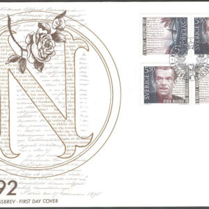 Sverige – FDC 1992-11-27 – Nobelpristagare Litteratur 1992, serie 4 kpl Vinjett 1
