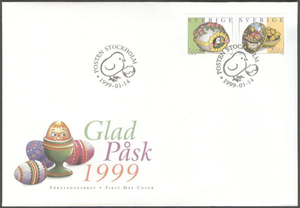 Sverige - FDC 1999-01-14 - Glad Påsk, SX-par kpl Vinjett 1