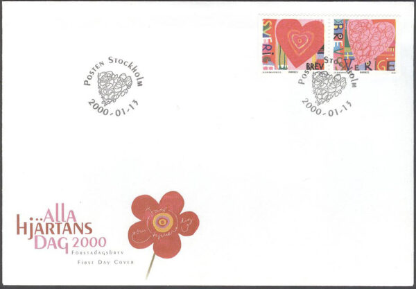 Sverige - FDC 2000-01-13 - Alla Hjärtans Dag, SX-par kpl Vinjett 1