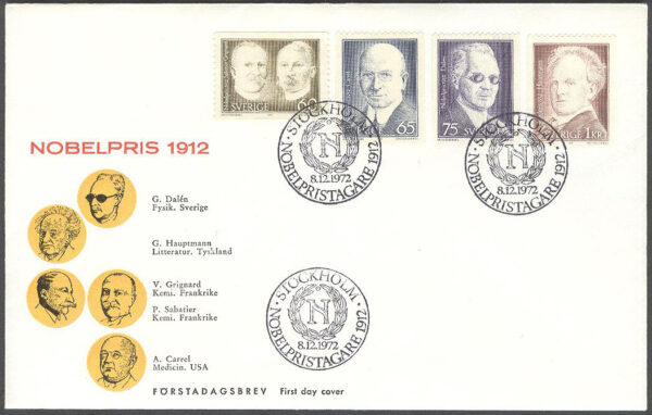 Sverige - FDC 1972-12-08 - Nobelpristagare 1912, 4 kpl Vinjett 2