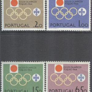 Portugal – M  968-971 OS i Tokyo 1964 OS ringar & Flagga, serie 4 kpl **