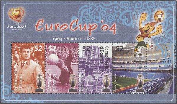 Dominica - M 3573-3576 EM i Fotboll 2004 i Portugal bla L Yashin, Miniark kpl **