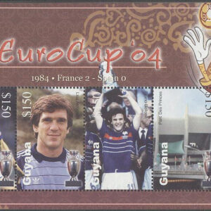 Guyana – M 7691-7694 EM i Fotboll 2004 i Portugal bla M Platini, Miniark kpl **