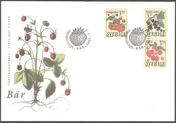 Sverige - FDC 1995-01-02 - Bär, serie 3 kpl Vinjett 1