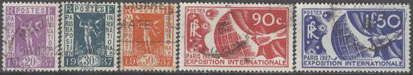 Frankrike - M  328-329, 331-333 Världsutställningen i Paris 1937 I, serie 5 olika