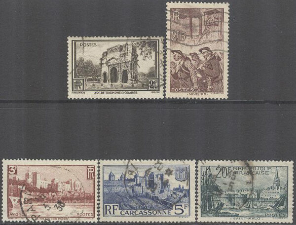 Frankrike - M  410-413, 415 Byggnader & Gruvarbetare, serie 5 olika