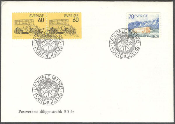 Sverige - FDC 1973-01-18 - Postdiligenser, 3 kpl Vinjett 3