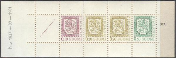 Finland - Häfte HA 13 I N:o 1827 Lejontyp 4 frimärken **