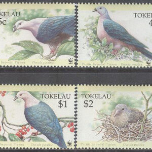 Tokelau – M  210-213 Fåglar – Stilla havskejsarduva – WWF – Naturskydd, 4 kpl **