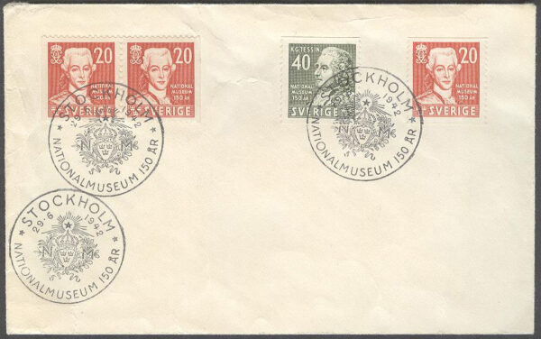 Sverige - FDC 1942-06-29 - Nationalmuseum 150 år, 4 kpl