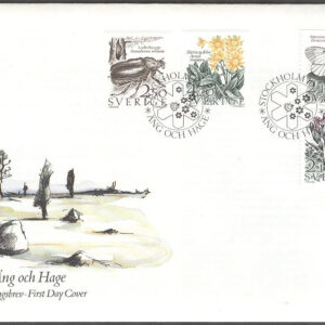 Sverige – FDC 1987-03-10 – Äng och hage, 4 kpl Vinjett 1